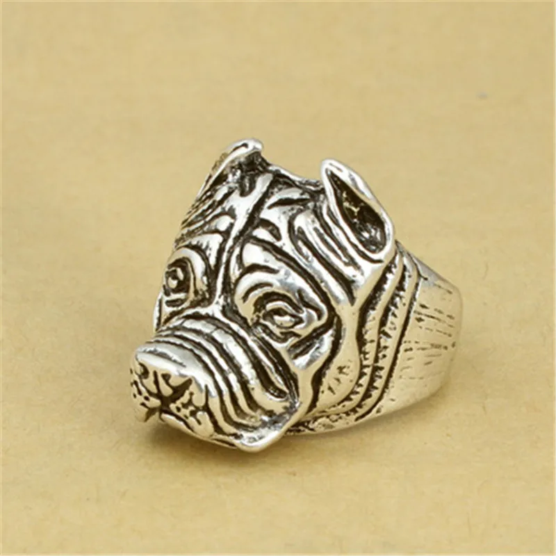 Размер 8 ~ 11 мужские и женские красивые с серебряным покрытием Humman Friend Shar Pei Dog Ring