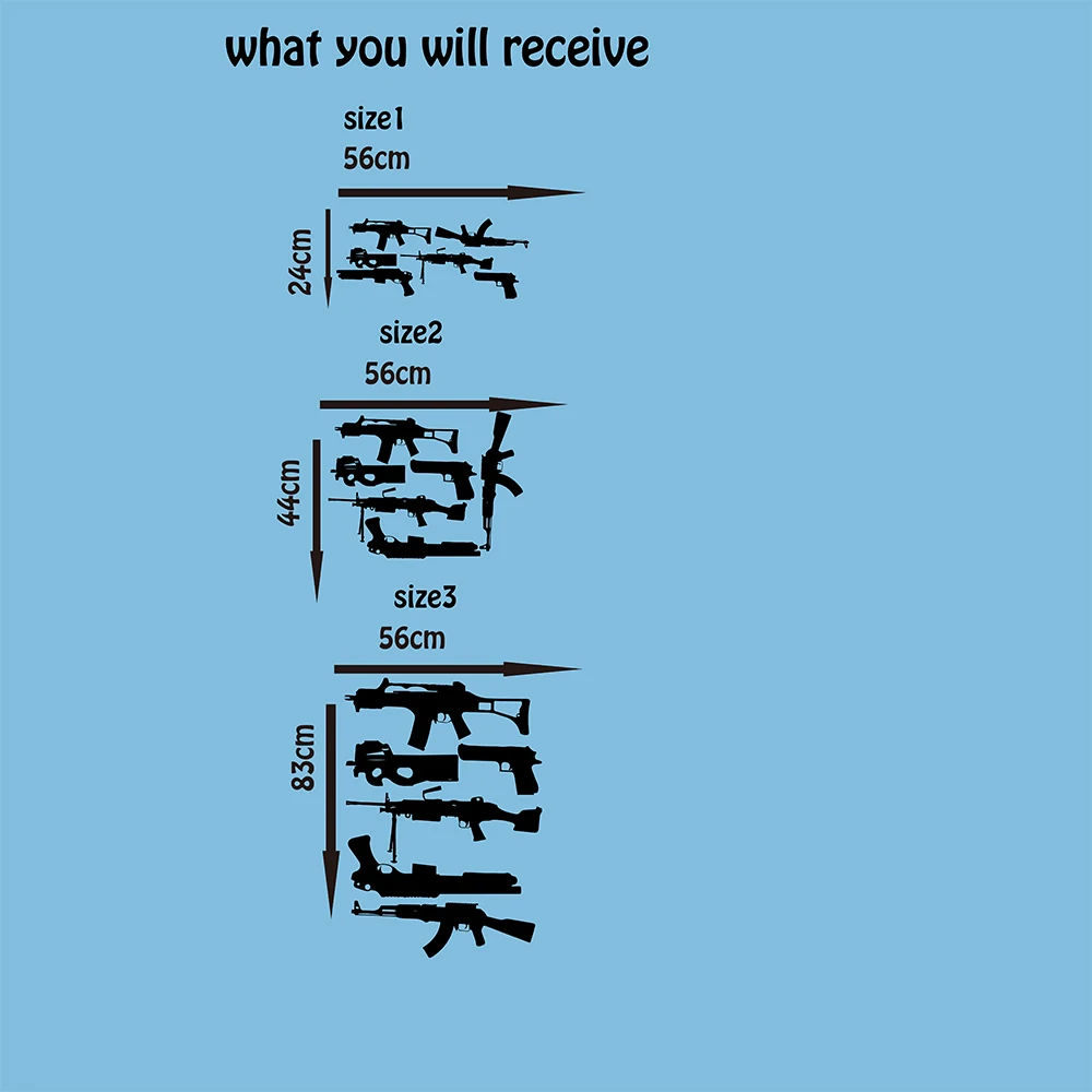 Набор из 6 пистолетов наклейка на стену детская комната мальчик АК 47 оружие