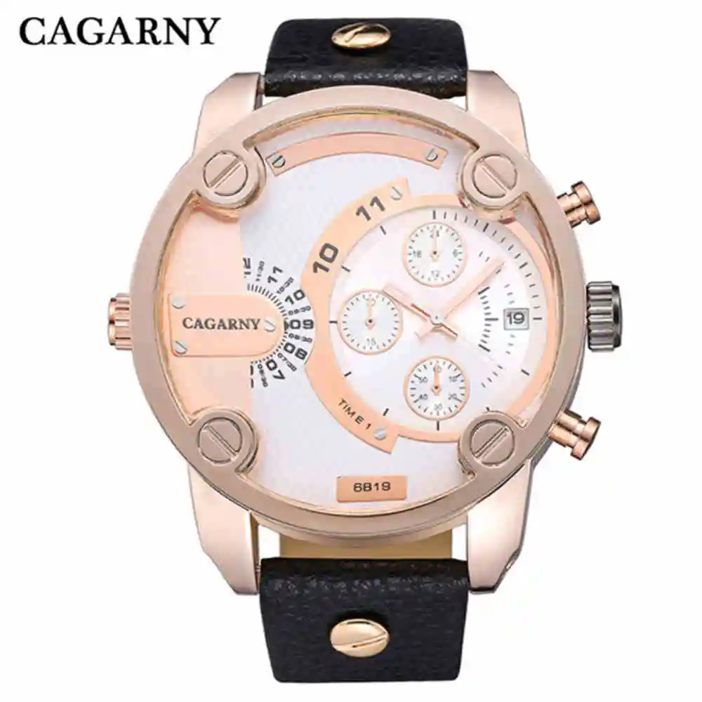 Новые мужские часы Топ бренд cagarny роскошные с кожаным ремешком и большим