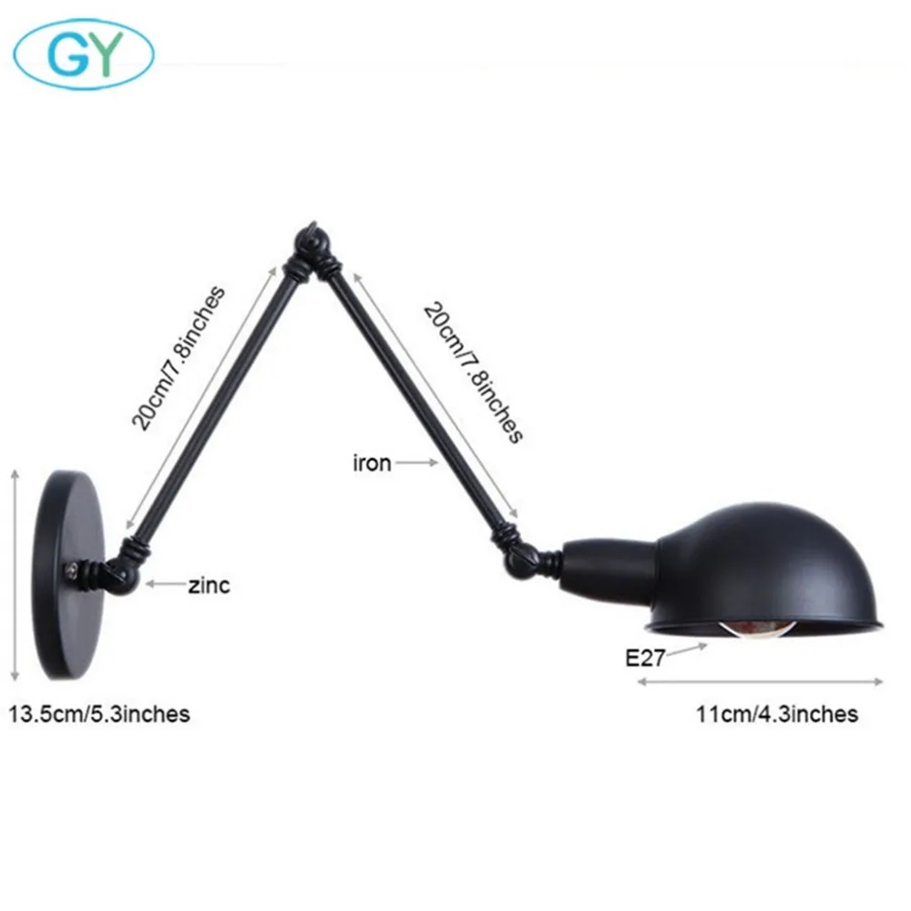 Koop Antieke Zwarte 2 Arm Verstelbare Wandlamp Up Down E26 Swing Arm Muur Verlichting Armatuur Kantoor Sconces Lamp