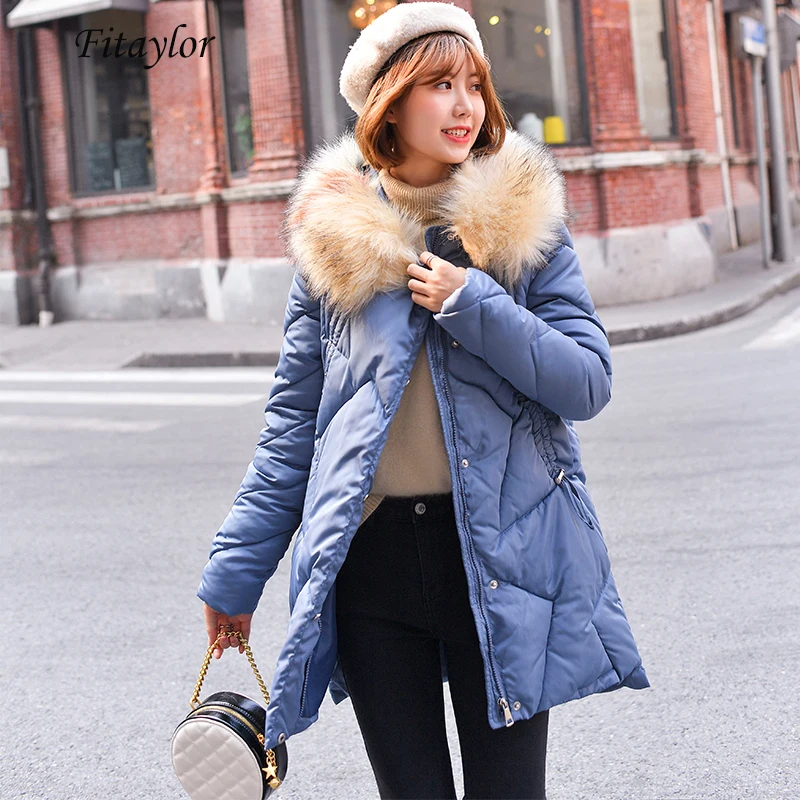 Fitaylor зимние теплые парки для женщин хлопковая стеганая куртка большой меховой