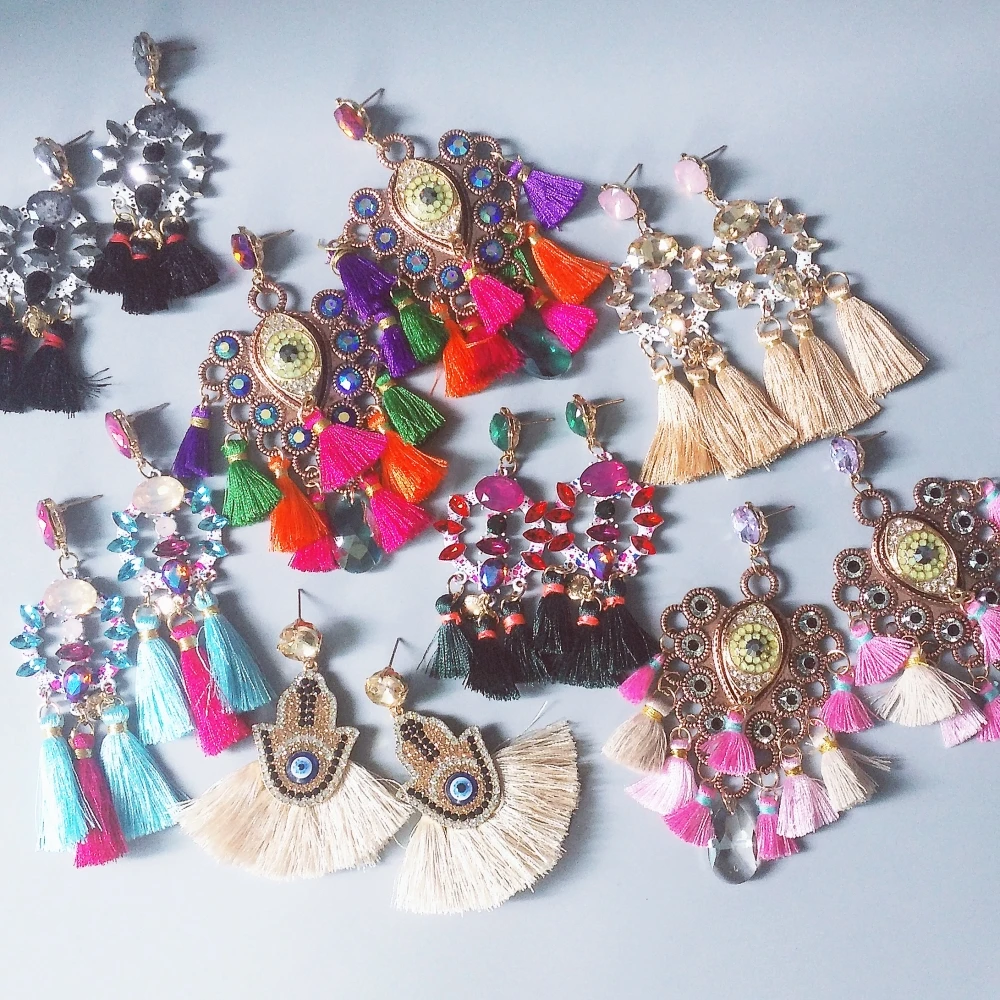 Большие красочные богемные серьги JURAN с кисточками крупные ювелирные изделия