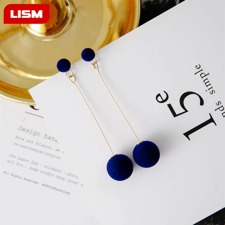 Fashion Plush Ball Drop Earrings For Women Korea Personality Round Long Tassel Earrings Statement Jewelry Gift