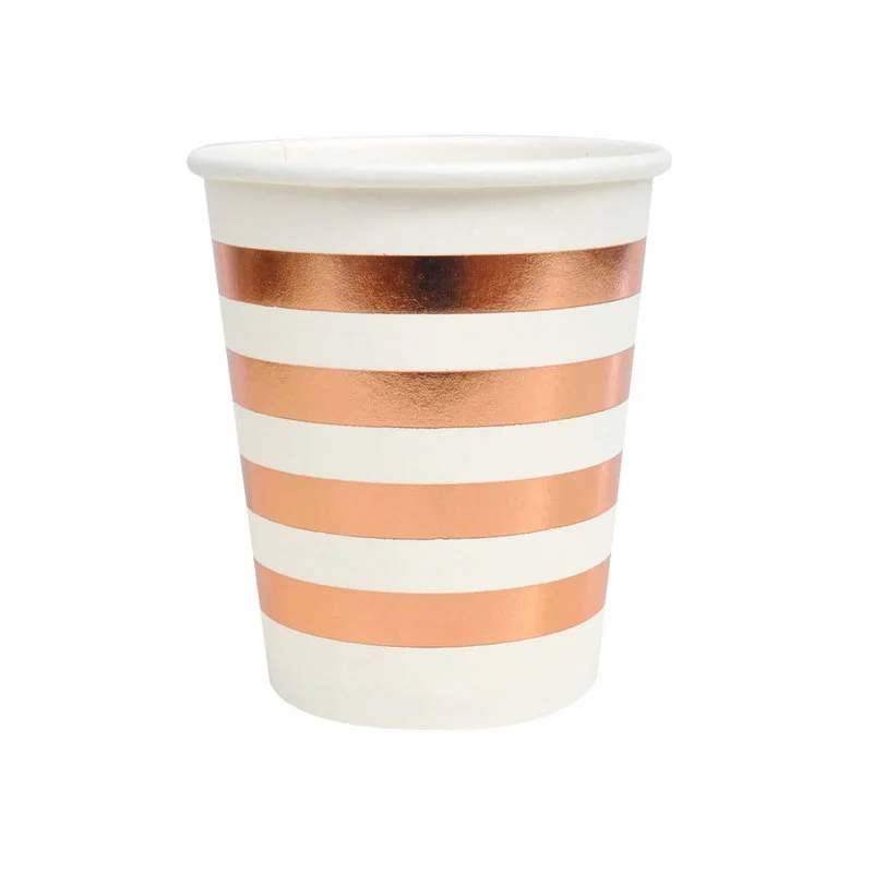 stripe cup 8pcs 8 шт серия розово-золотого цвета Позолоченные бумажные соломинки/чашки/тарелки/одноразовые столовые приборы вечерние принадлежности для свадьбы/дня рождения/украшения для вечеринки у бассейна - Цвет: stripe cup 8pcs
