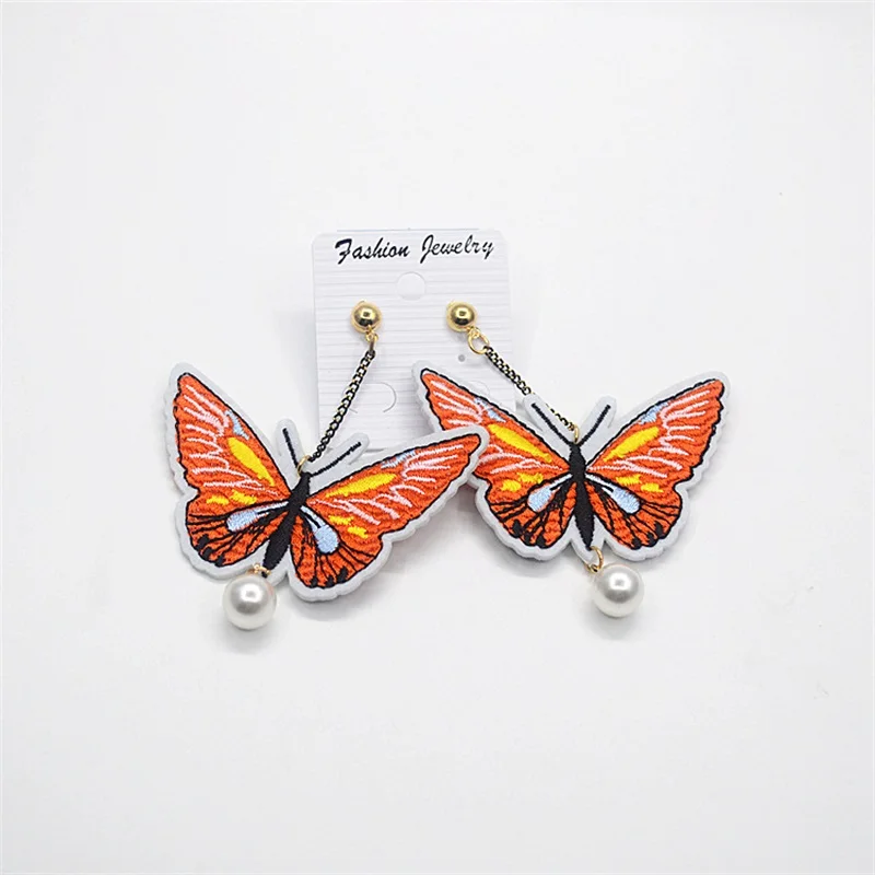 Женские Асимметричные Длинные серьги-капельки из ткани с вышивкой в виде бабочки