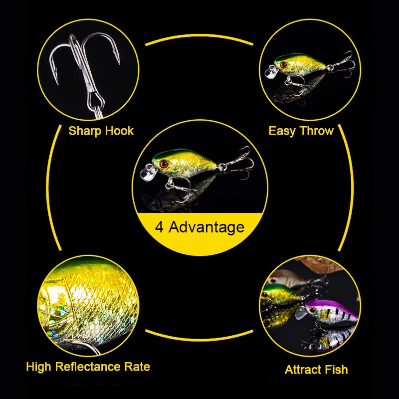4cm 5.9g Mini Fat Body Fishing Lures Artificial Hard Minow with 8# Treble Hook Swimbait 3D Eyes Lifelike Bait Accessory | Спорт и