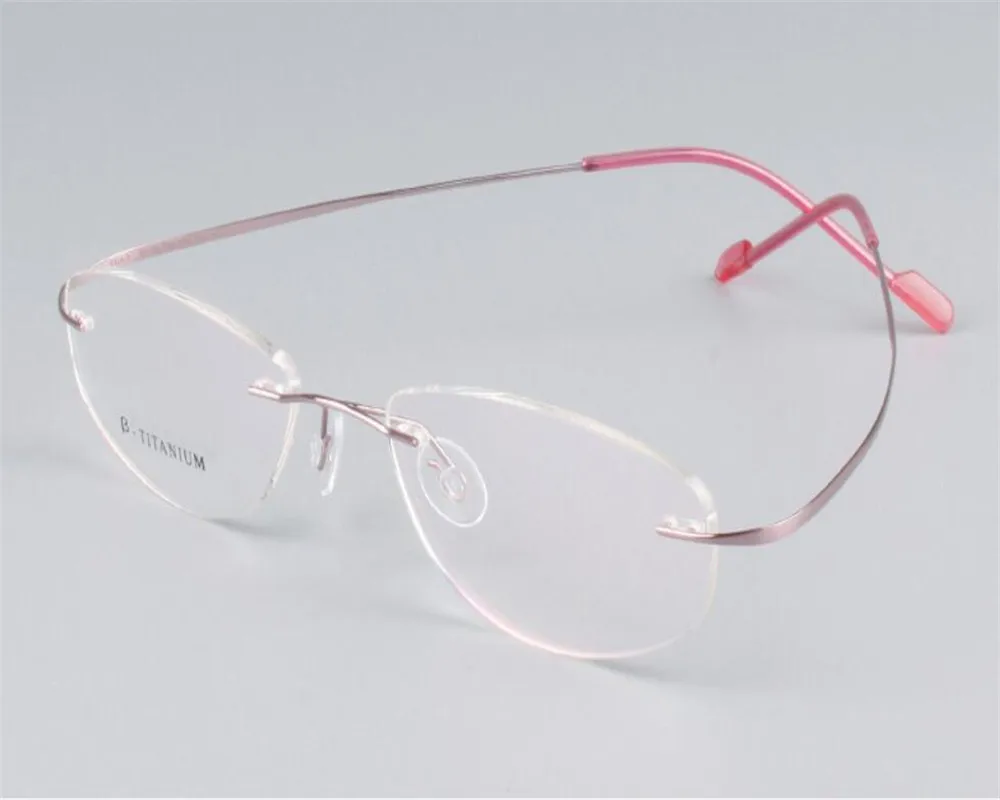 

EYELOOK B-Titanium Women Fashion Super Light Rimless Pink Prescription Lens Optical Reading Eyeglasses Presbyopia Frame BR1004W