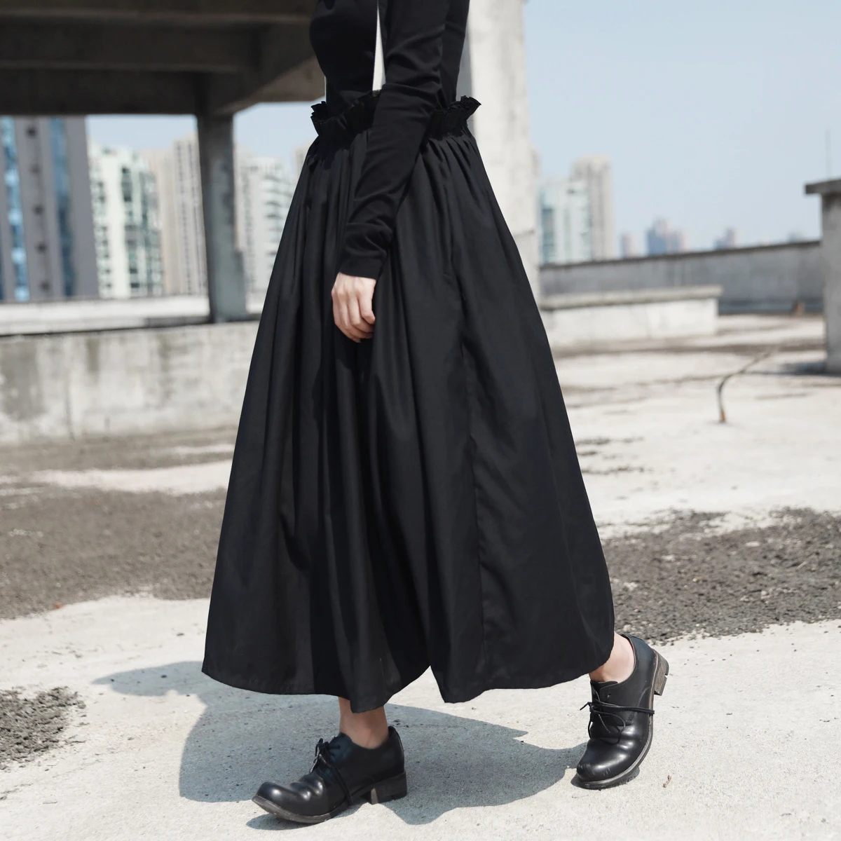 CHICEVER/винтажная Черная Женская юбка с высокой талией на тонких бретельках