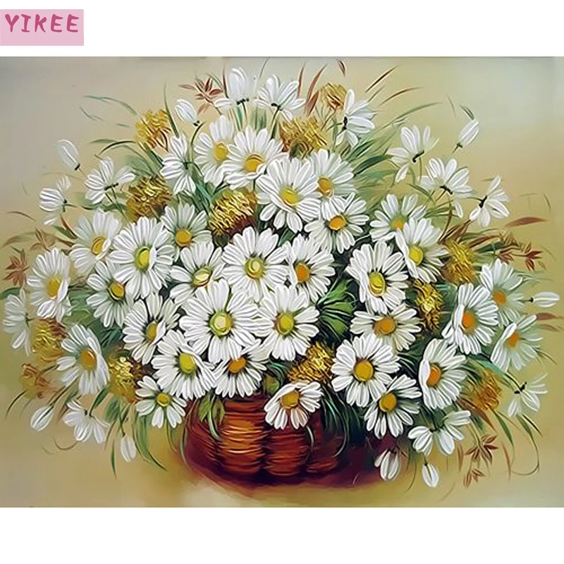 YIKEE daisy flowers картины маслом по номерам, живопись на холсте, Раскраска по номерам, картина на стене