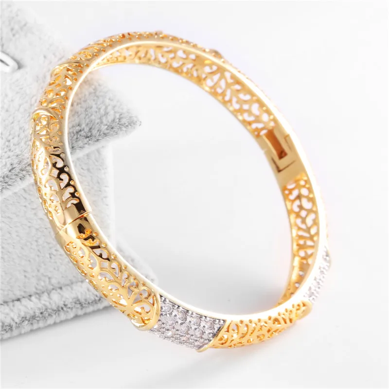 Женский полый браслет BUDONG золотого цвета с кристаллами циркония XUZ016 | Украшения и