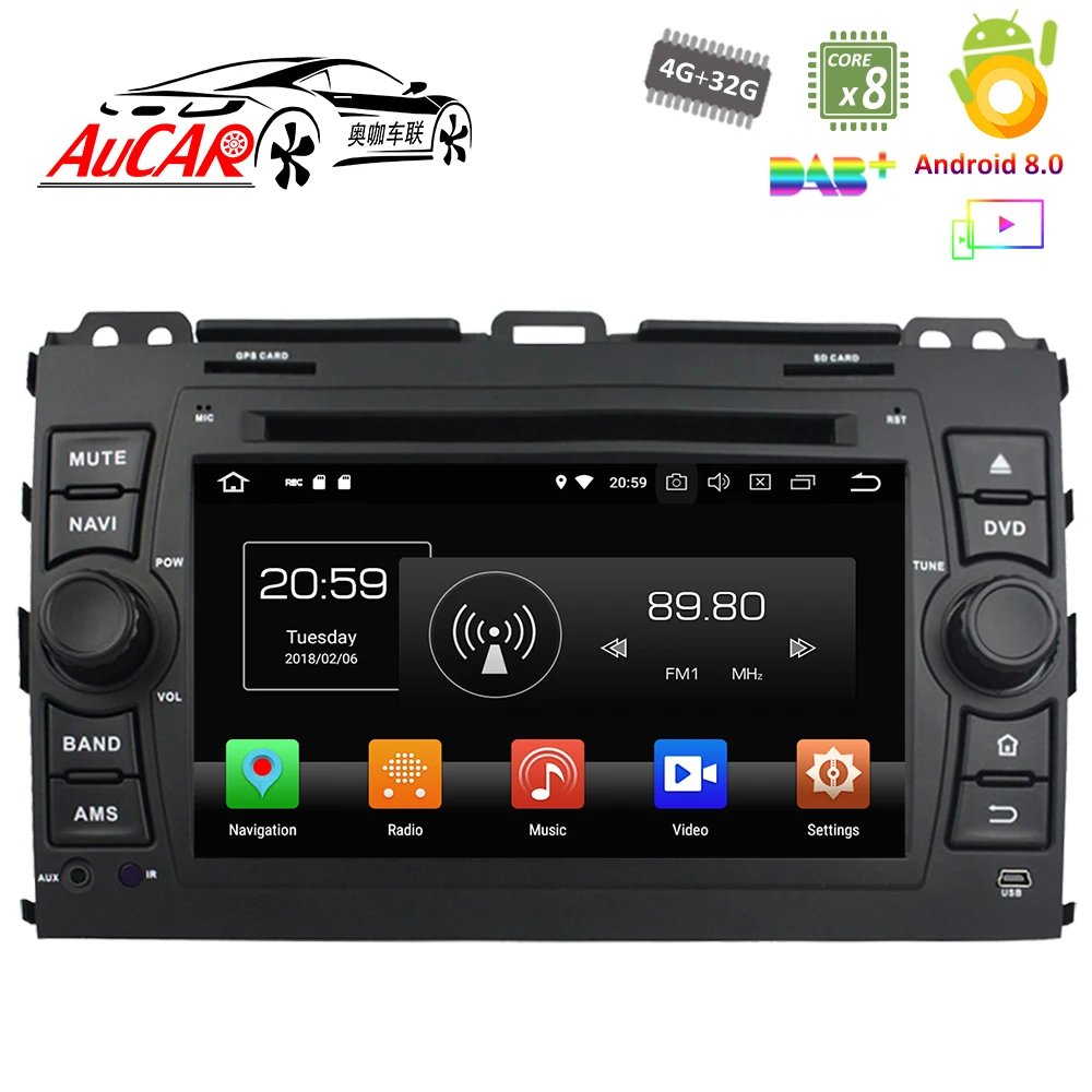 Android 8 0 7 &quotавтомобильный dvd плеер для Toyota Prado 120 Land Cruiser 2002 2009 автомобильный аудио