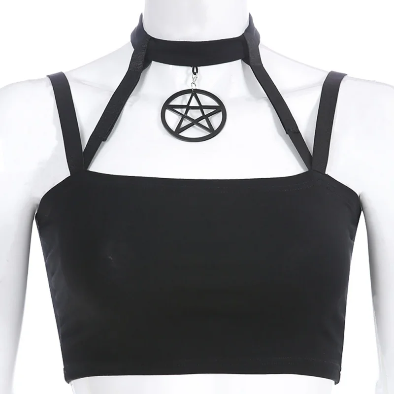 Фото 2019 Sexy Halter Black Tank Tops Women Summer Beachwear Sleeveless Short Top With Star Heart Shaped Pendant Slim 2019 Sexy Halter Black Tank Tops Women Summer Beachwear Sleeveless Short Top With Star Heart Shaped Pendant Slim