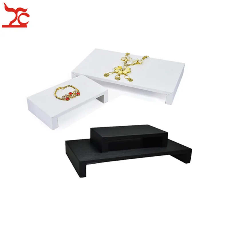 Fine Black White Gold PU Jewelry Organizer Table Shelf 2 Sizes Window Store Display Raiser Exhibition Rack Counter Stand Tray