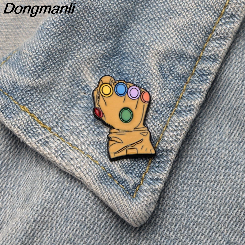 P2545 Dongmanli Thanos Infinity Gauntlet металлические эмалированные значки на булавке, броши, ювелирные изделия из фильма, аксессуары, подарки для фанатов