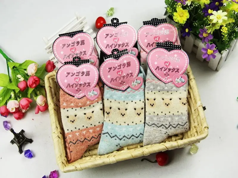 small bear head Fcare 10 шт = 5 пар calcetines женские носки из толстой шерсти ангоры женские зимние шерстяные носки из ангоры - Цвет: small bear head