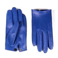 mens 100 real leather sheep skin shrink wrist blue unlined police tactical short gloves wrist button gloves gloves