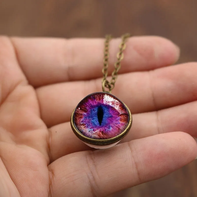 Ручная работа DIY Двусторонняя подвеска ожерелье Dragon eye арт фото бижутерия со стеклянными кабошонами модная Серебряная цепочка Ожерелье s для женщин