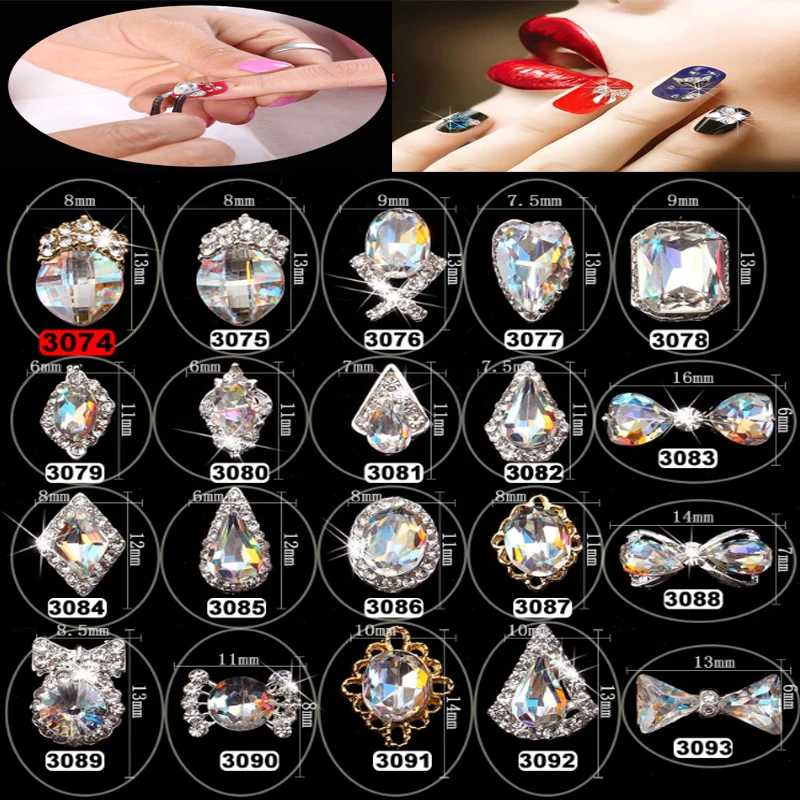 

JLO 10pcs Alloy AB Side Rhinestones 3D Nail Art Decor Shiny Diamond Crystal Rhinstone For Nail Jewelry 3d Nail Art DIY Charms P1