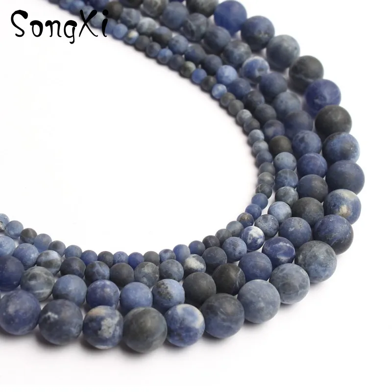 Тусклый полированный матовый старый голубой содалит круглые каменные бусины для