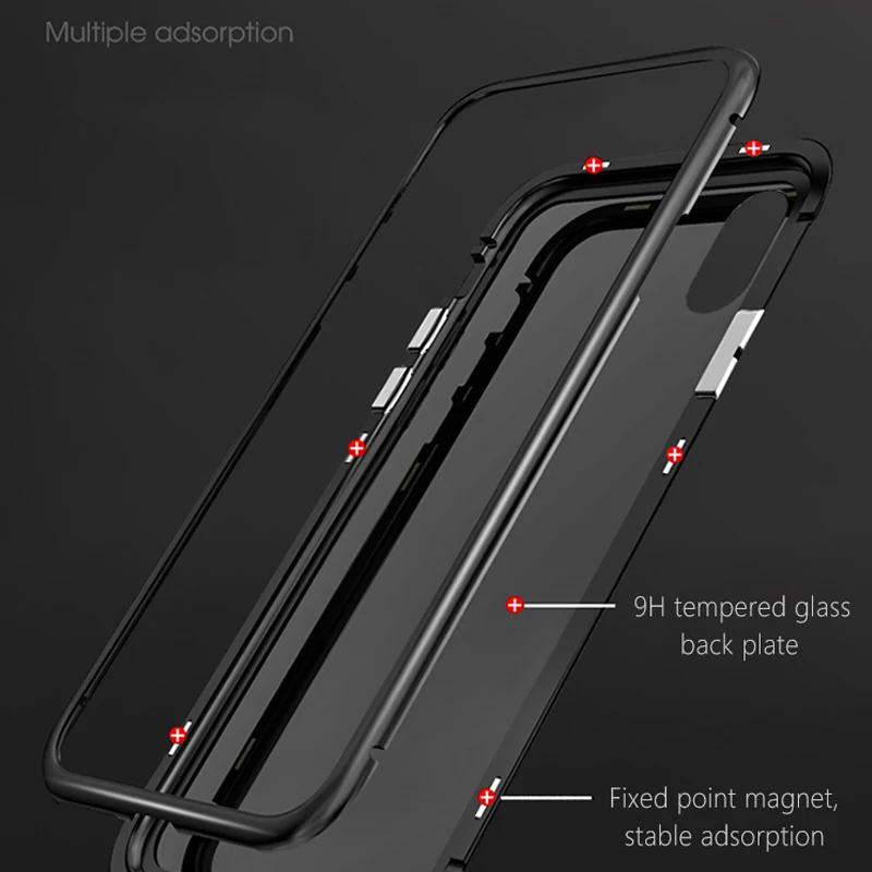 Металлический Магнитный Роскошный чехол для iPhone XR XS MAX X 8 Plus 7 10 из закаленного