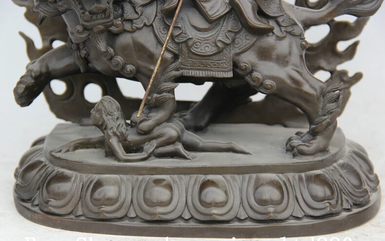 13 &quotТибет Тибетский буддизм Бронзовый бог-защитник Будды езда лев собака статуя