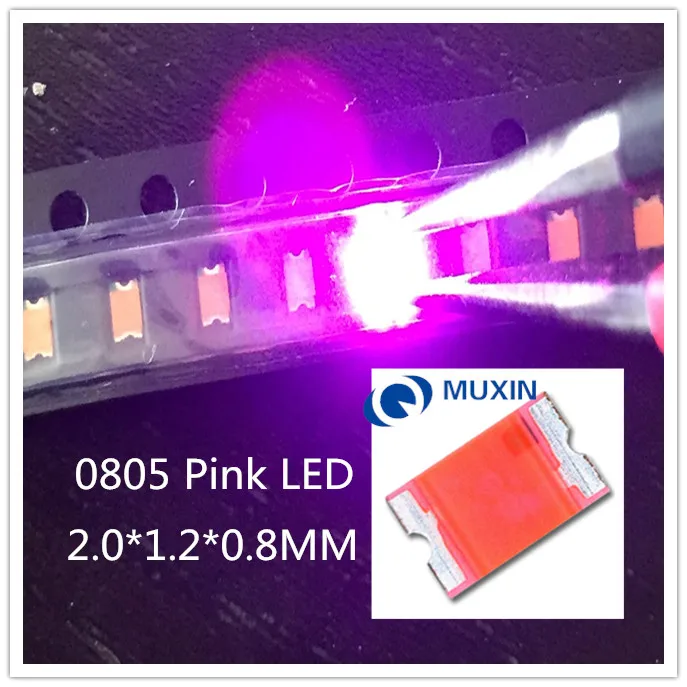 100 шт. SMD 0805 (2012) розовый светодиодный чип для поверхностного монтажа Диод 3 2 в