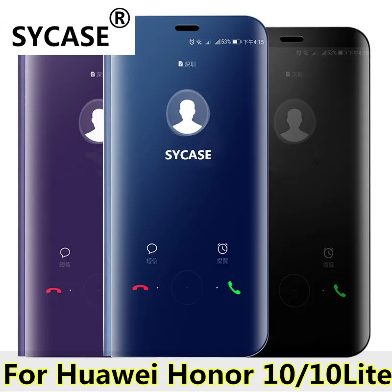 SYCASE роскошный бизнес зеркало Clear View умный чехол для huawei Honor 10 Lite сон защитный флип