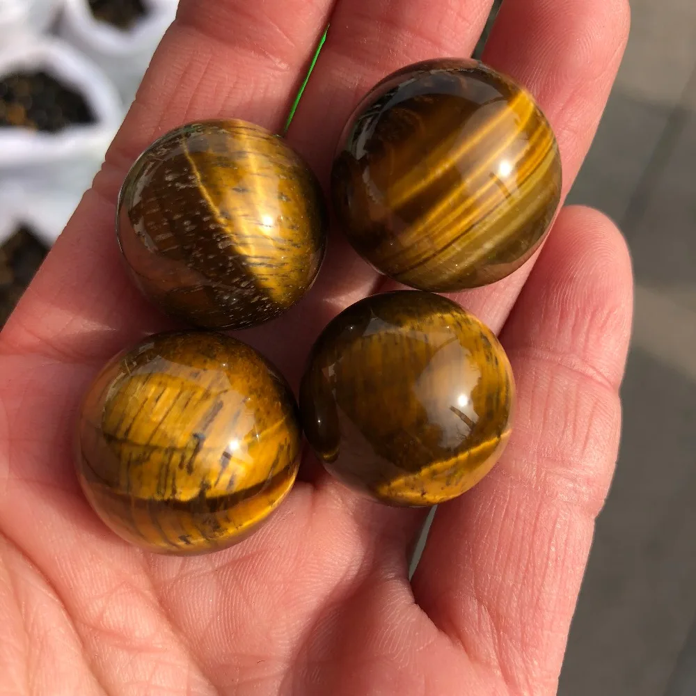 

4 pcs natural tiger eye stone sphere aroud 20mm Crystal Sphere golden tiger eye ball Hand Massage smooth Balls Healing