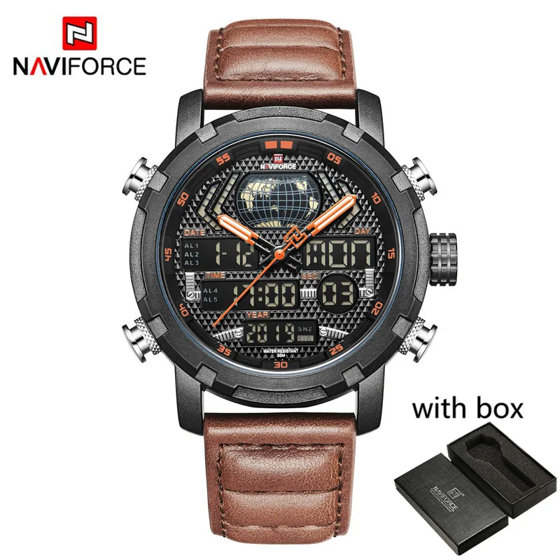 NA9160BOLBN with box NAVIFORCE часы Мужские лучший бренд класса люкс цифровые аналоговые спортивные наручные часы военные из натуральной кожи мужские часы Relogio Masculino 9160 - Цвет: NA9160BOLBN with box