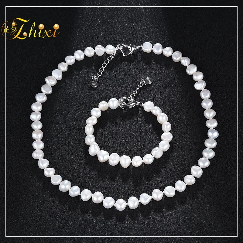 ZHIXI жемчужный ювелирный набор настоящий естественный белый барокко пресноводный