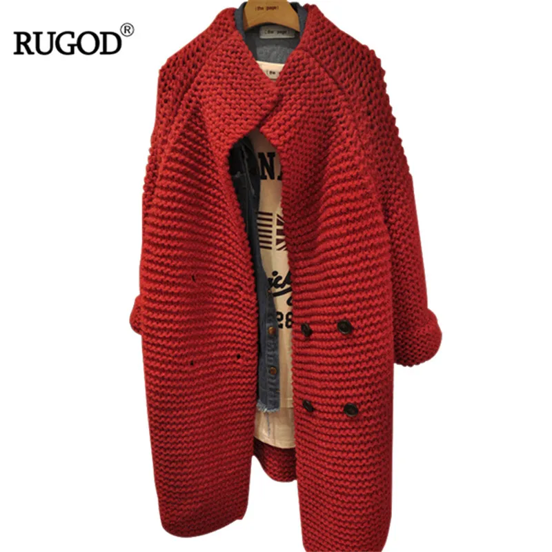 Женский вязаный кардиган RUGOD однотонный красный Асимметричный свободный свитер
