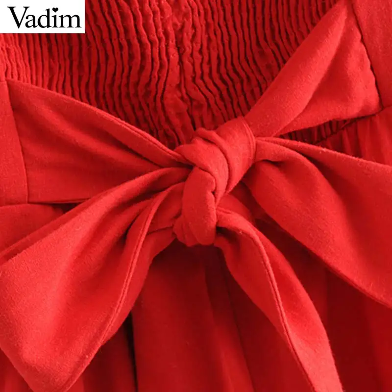 Vadim милый женский красный с вырезом лодочкой мини платье бантом на талии молнии
