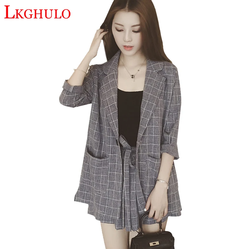 2018 костюм для работы короткие штаны Женский блейзер с длинными рукавами на лето и