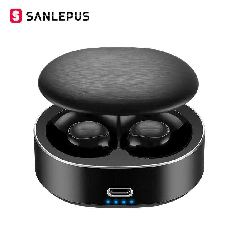 Черный SANLEPUS TWS 5,0 Мини Bluetooth наушники Беспроводные спортивные наушники 3D стерео гарнитура шумоподавление наушники с микрофоном - Цвет: Черный