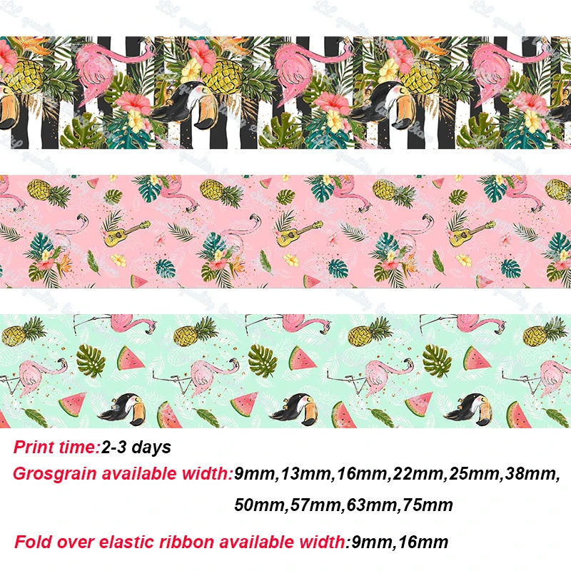 

New hawaii flamingo printed grosgrain ribbon DIY handmade,Wedding decoration materials wedding party decoration 50 yards