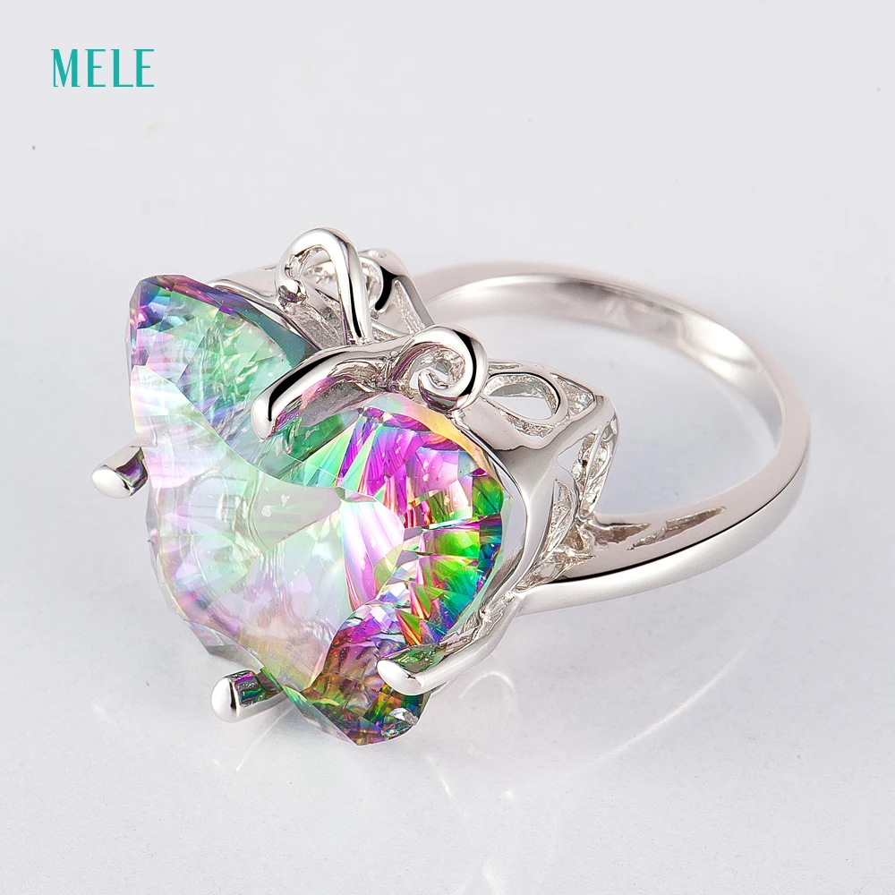 MELE натуральные Мистик кварты серебряное кольцо Радужный кристалл в форме
