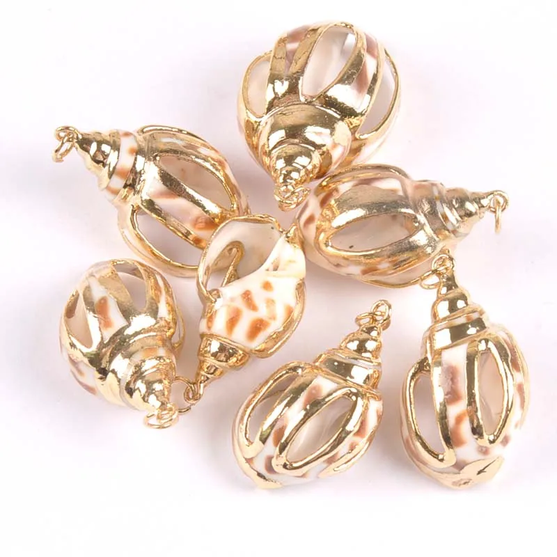 Спиральная раковина с отверстиями 25 33 мм позолоченная для подвесок ручной работы