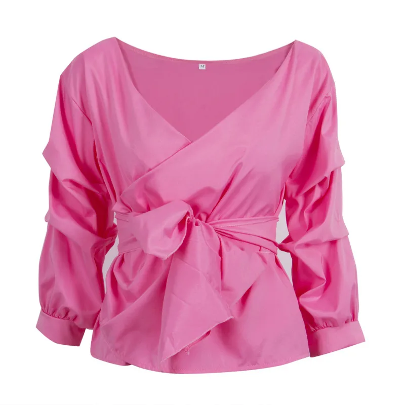 Блузка женская хлопковая с длинным рукавом и бантом|shirt top|blouse shirtoff shoulder shirt |