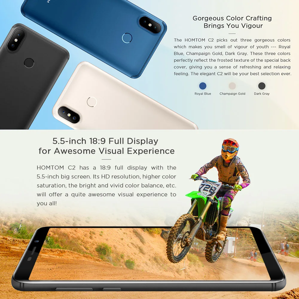 Распродажа HOMTOM C2 5,5 inch 2 GB 16 GB 3000mAh18: 9 ободок-менее Face ID 4G-LTE мобильный телефон Android 8,1 13MP двойной сзади камеры смартфон