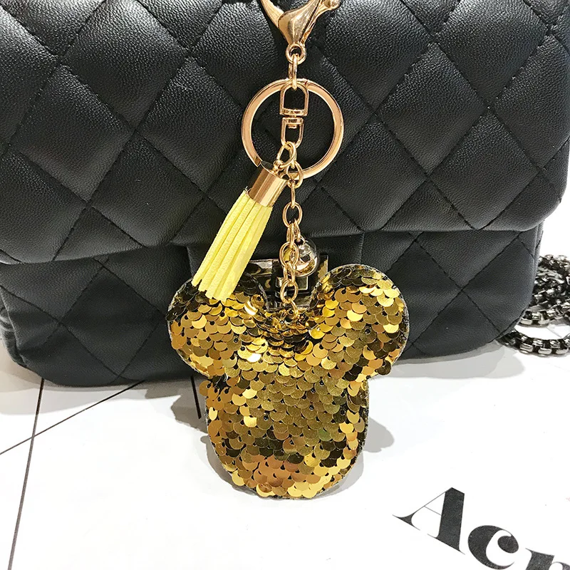 Блестками микки модная цепочка для ключей сверкающие брелки женских