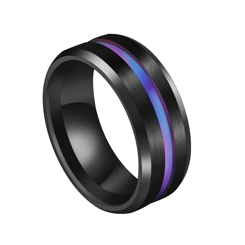 black color 8 мм титановые обручальные кольца Черные синие из нержавеющей стали миди кольца для мужчин Шарм мужские ювелирные изделия дропшиппинг - Цвет основного камня: black color