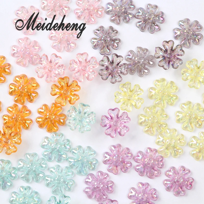 

Acrylic Transparent Colorful Flower Beads Five Petals For Jewelry Making DIY Handmade Bridal Hair Ornament Kid's Gift