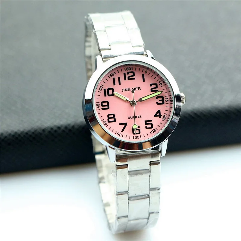 

Nazeyt middle student girls 7 colors face dial lovely quartz watch women luminous hands alloy steel strip clock Reloj femenion