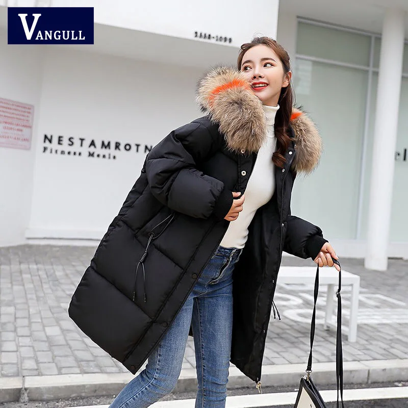 Vangull свободная теплая зимняя куртка пальто женское меховое с капюшоном пуховики