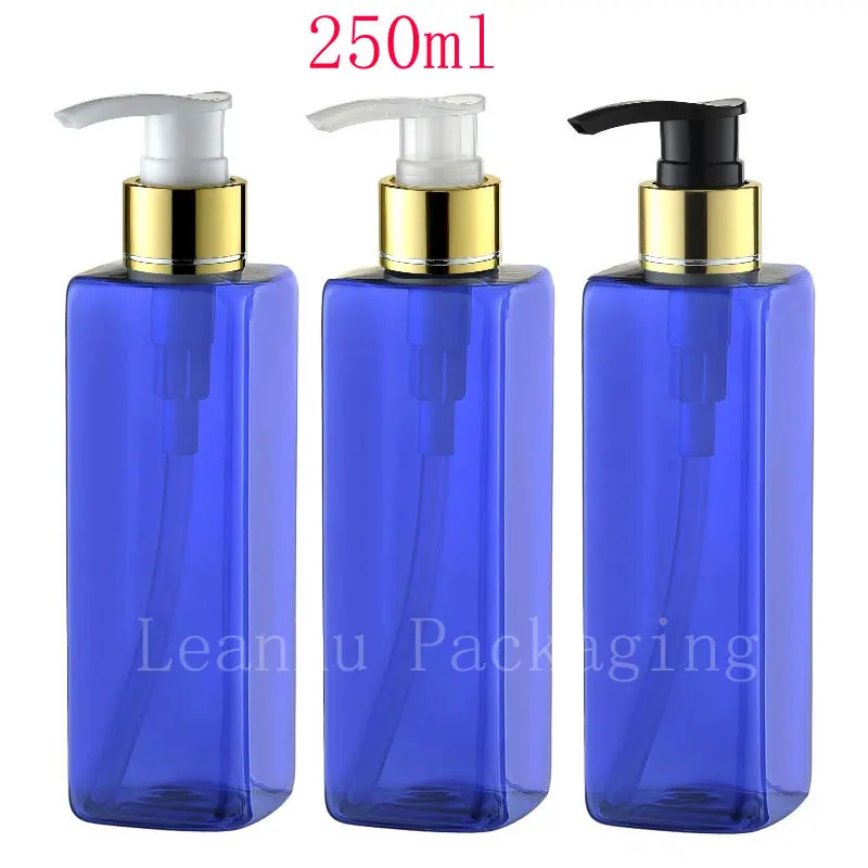 250ml X 25 blue square empty shampoo pump container  liquid soap dispenser cosmetic bottle  , cosmetics plastic bottle packaging