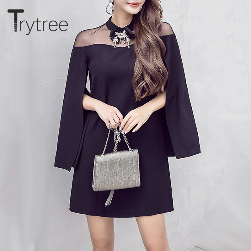 Trytree лето осень формальное платье женское трапециевидной формы полиэстер сетка
