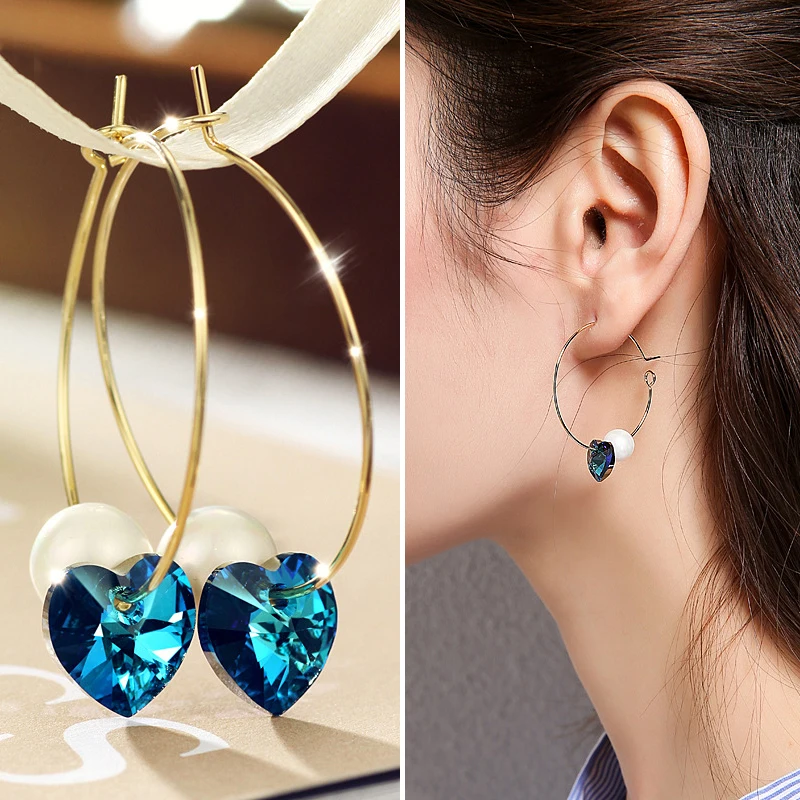 Женские серьги кольца с имитацией жемчуга в форме сердца|hoop crystal earring|crystal hoop
