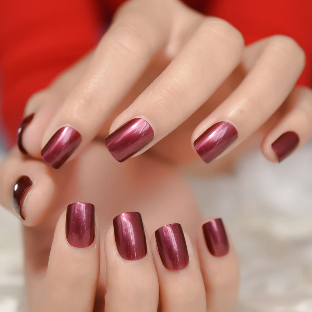 VioletRed поддельные ногти глянцевый УФ-гель Faux Ongles Средний размер нажмите на маникюр с клейкими вкладками 24/мешок