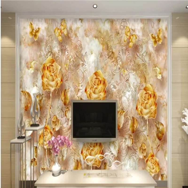 Большие пользовательские обои beibehang европейские ретро золотые Роскошные розы с