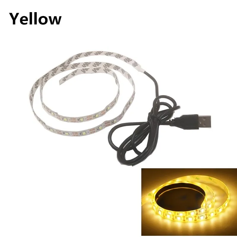 Yellow Светодиодный светильник с питанием от USB 5 в постоянного тока 2835 RGB/белый/теплый белый водонепроницаемая лента светодиодный светильник 1 м 2 м 3 м 4 м 5 м ТВ фоновый светильник ing - Испускаемый цвет: Yellow